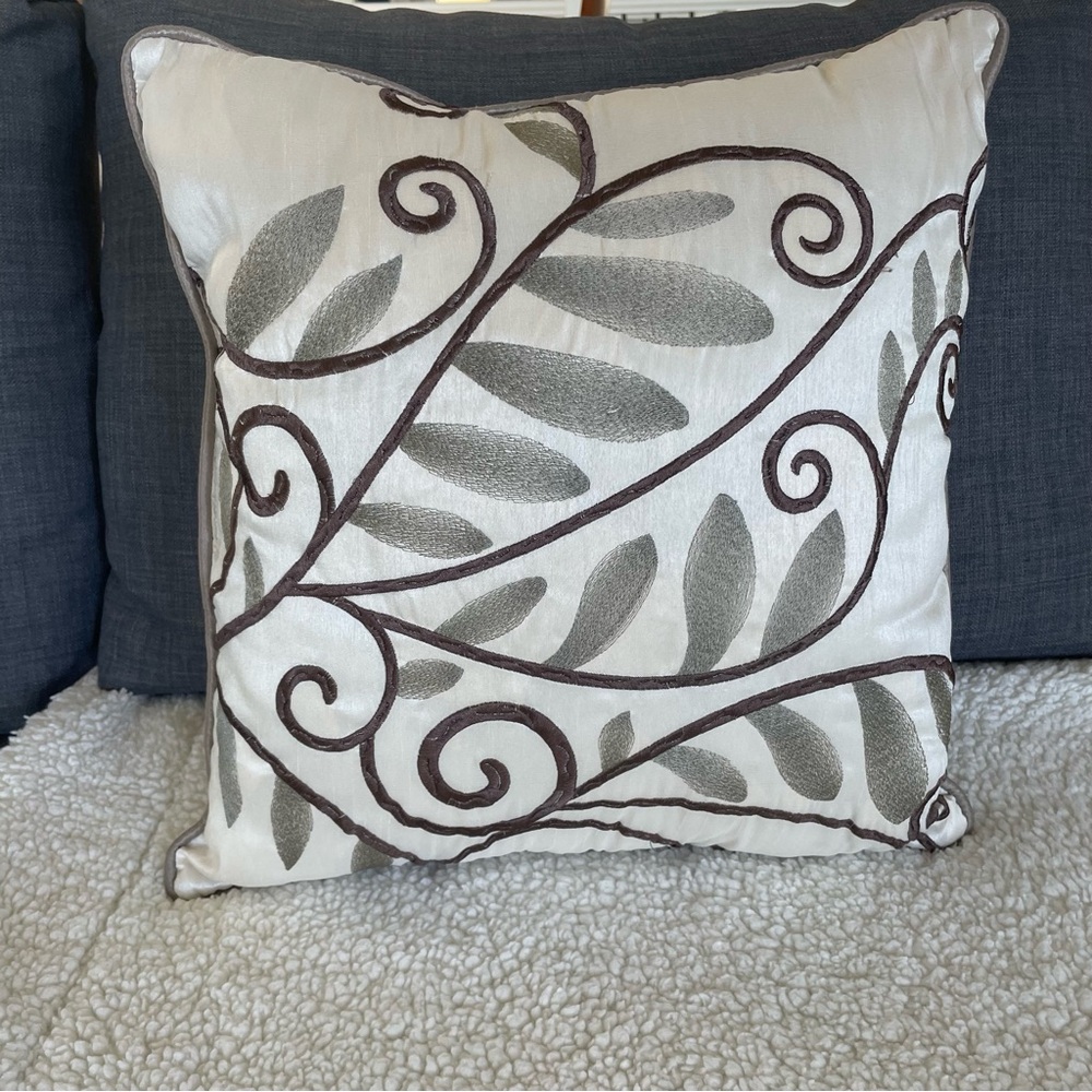 Abstract Cream, dark brown and taupe raw silk throw pillow | 18”